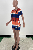 Summer Tie Dye Print Imitation Of Cotton Short Sleeve Shorts Two-Piece ARM8268