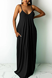 Euramerican Pure Color Loose Sling Dress Have A Pocket ARM8267