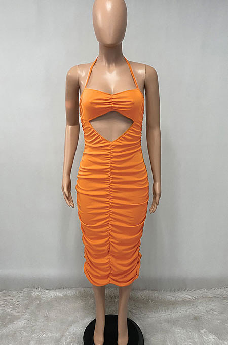 Bandeau Bra Sexy Bind Ruffle Open Fork Long Dress Q836