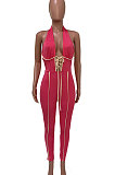 Halter Neck Sexy Bind V Neck Bodycon Jumpsuits Q783