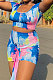 Women Fashion Tie Dye Short Sleeve Skirts Sets KKY8024