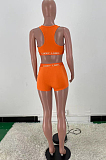 Euramerican Women Letter Print Vest Shorts Sport Two-Piece ARM8275