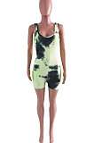 Waffle Tie Dye Sport Vest Romper Shorts Q817