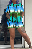 Summer Tie Dye Print Imitation Of Cotton Short Sleeve Shorts Two-Piece ARM8268