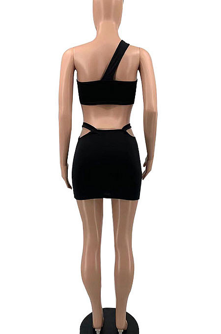 Sexy Pure Color One Shoulder Skirts Sets KKY8015