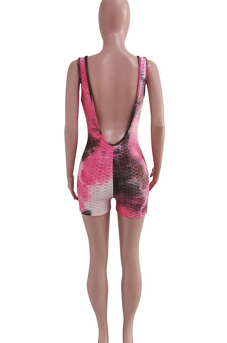 Waffle Tie Dye Sport Vest Romper Shorts Q817