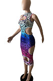 Trendy Sexy Gradual Change Leopard Hole Midi Dress GHH029