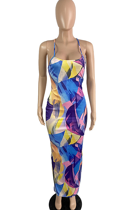 Sexy Print Sling Package Buttchs Open Fork Dress MK042