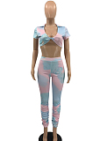 Euramerican Tie Dye V Neck Cultivate One's Morality Two-Piece PQ8037 