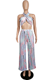 Euramerican Women Chest Warp Tie Dye Wide-Legged Pants Sets LML217