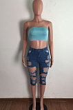 Euramerican High Waist Hole Water Washing Jeans LA3267