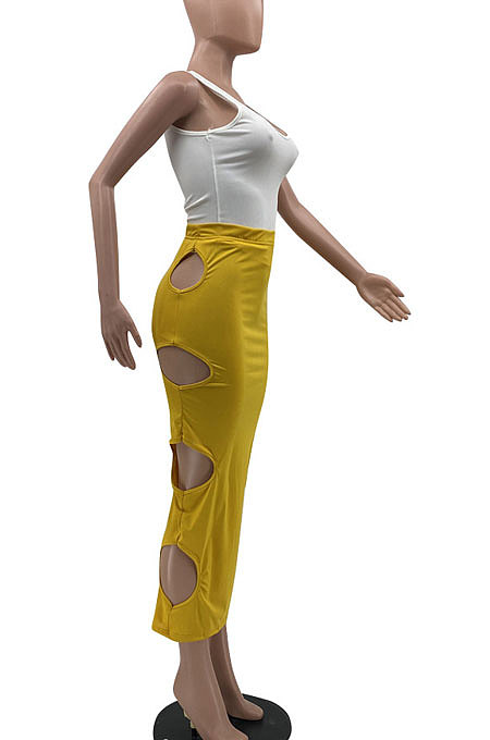 Sexy Pure Color Package Buttocks Hole Sleeveless Skirts Sets MLM9043