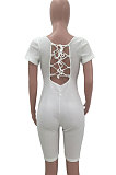 Sexy Fashion Pure Color Hollow Out Bind Romper Shorts AMW8182