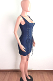 Euramerican Women Cowboy Mid Waist Eyelet Bind Dress LA3269