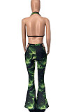 Sexy Women Personality Contraction Band Digital Printing Pants Sets AYL2046