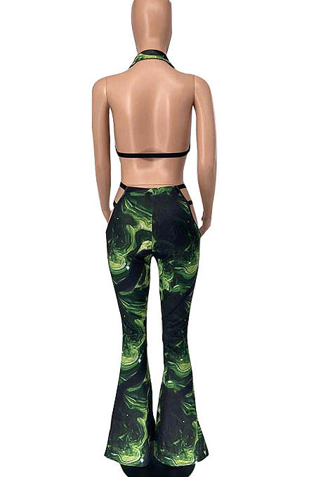 Sexy Women Personality Contraction Band Digital Printing Pants Sets AYL2046