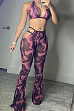 Sexy Women Personality Contraction Band Digital Printing Pants Sets AYL2046