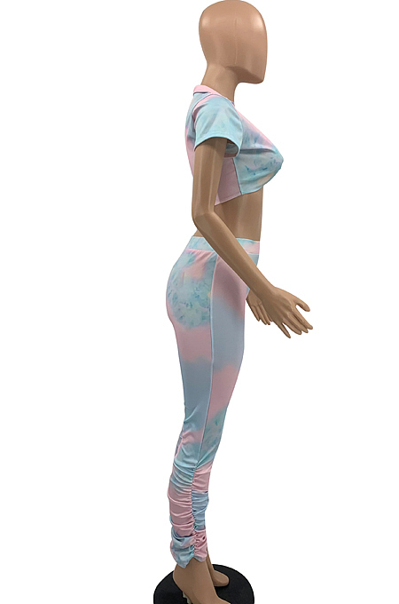 Euramerican Tie Dye V Neck Cultivate One's Morality Two-Piece PQ8037 