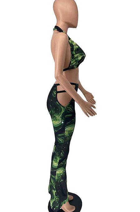Sexy Women Personality Contraction Band Digital Printing Pants Sets AYL2046