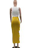 Sexy Pure Color Package Buttocks Hole Sleeveless Skirts Sets MLM9043