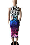 Trendy Sexy Gradual Change Leopard Hole Midi Dress GHH029