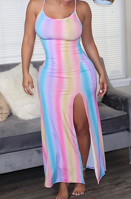 Women Sleeveless Hanh A Neck Sling Dye Bohemia Long Dress MK044 