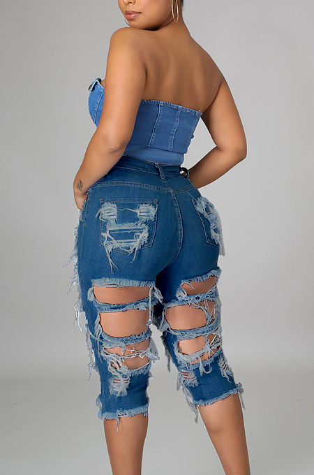 Euramerican High Waist Hole Water Washing Jeans LA3267