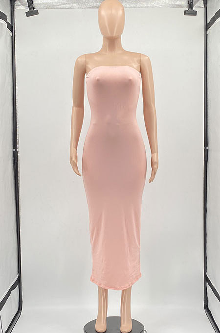 Pure Color Sexy Tight Chest Wrap Sleeveless Midi Dress MLM9062
