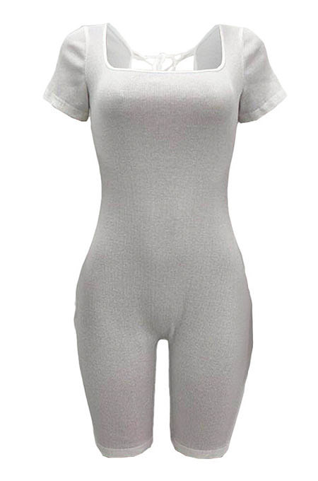 Sexy Fashion Pure Color Hollow Out Bind Romper Shorts AMW8182
