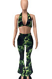 Sexy Women Personality Contraction Band Digital Printing Pants Sets AYL2046