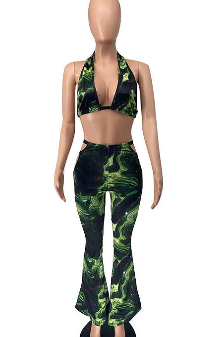 Sexy Women Personality Contraction Band Digital Printing Pants Sets AYL2046