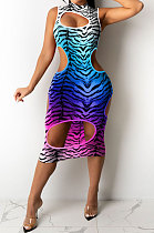 Trendy Sexy Gradual Change Leopard Hole Midi Dress GHH029