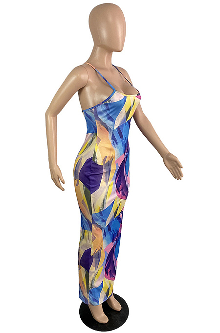 Sexy Print Sling Package Buttchs Open Fork Dress MK042