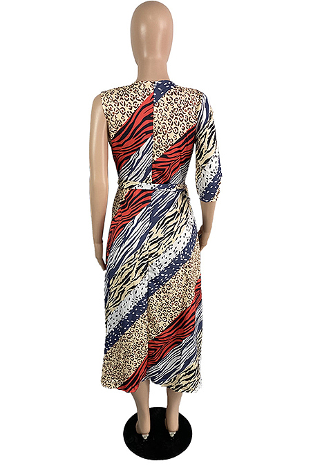 Summer Tie Dye Print Color Matching Open Fork Casual Dress MK043