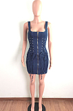 Euramerican Women Cowboy Mid Waist Eyelet Bind Dress LA3269