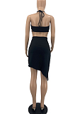 Backless Pure Color Hang A Neck Boob Tube Top Midriff Dress PQ8039