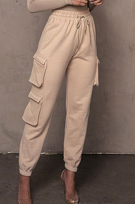 Casual Pure Color Pocket Knotted Strap Long Pants Soprt Vest Two-pieces QLY95013