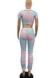 Euramerican Tie Dye V Neck Cultivate One's Morality Two-Piece PQ8037 