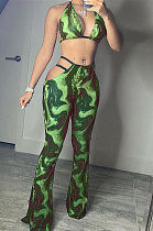 Sexy Women Personality Contraction Band Digital Printing Pants Sets AYL2046