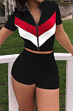 Trendy Casual Short Sleeve Zipper Shorts Sets AYM5018