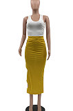 Sexy Pure Color Package Buttocks Hole Sleeveless Skirts Sets MLM9043
