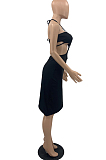 Backless Pure Color Hang A Neck Boob Tube Top Midriff Dress PQ8039