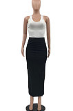 Sexy Pure Color Package Buttocks Hole Sleeveless Skirts Sets MLM9043