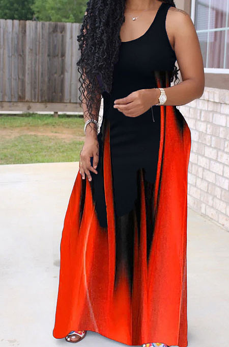 Sexy Trendy Printing Simple Giant Swing Long Dress AMW8313