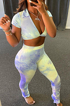 Euramerican Tie Dye V Neck Cultivate One's Morality Two-Piece PQ8037 