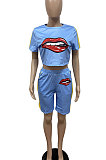 Sexy Women Casual Short Sleeve Printing Sport Fashion Shrots Sets GHH011
