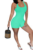 Pure Color Screw Thread Mid Waist Romper Shorts NK240