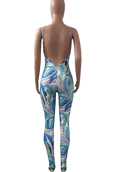 Printing Tight Gallus Backless Sexy Bodycon Jumpsuits NK239