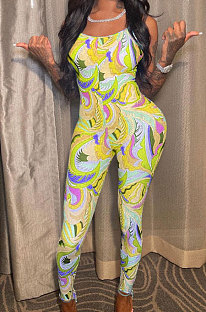 Printing Tight Gallus Backless Sexy Bodycon Jumpsuits NK239