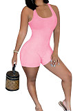 Pure Color Screw Thread Mid Waist Romper Shorts NK240
